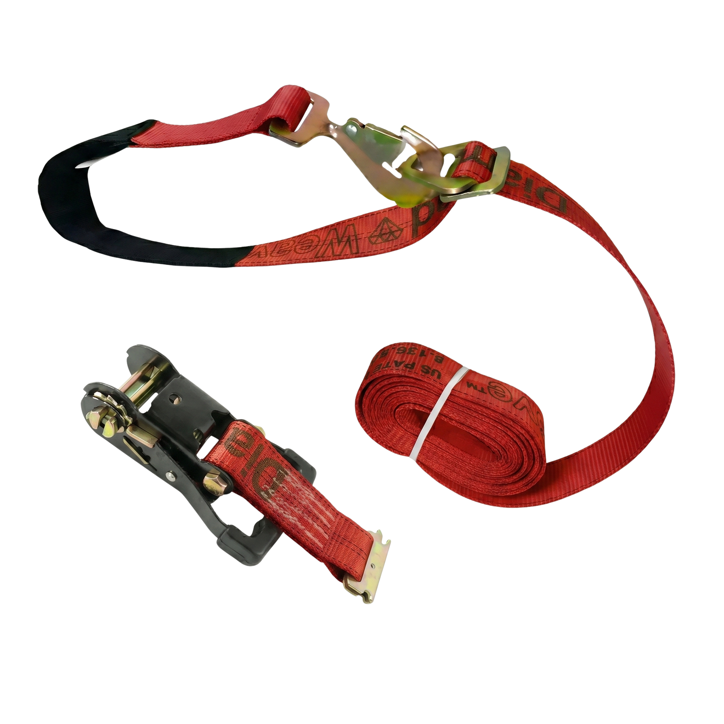E Track Ratchet with Snap Hook Axle Strap Diamond Weave