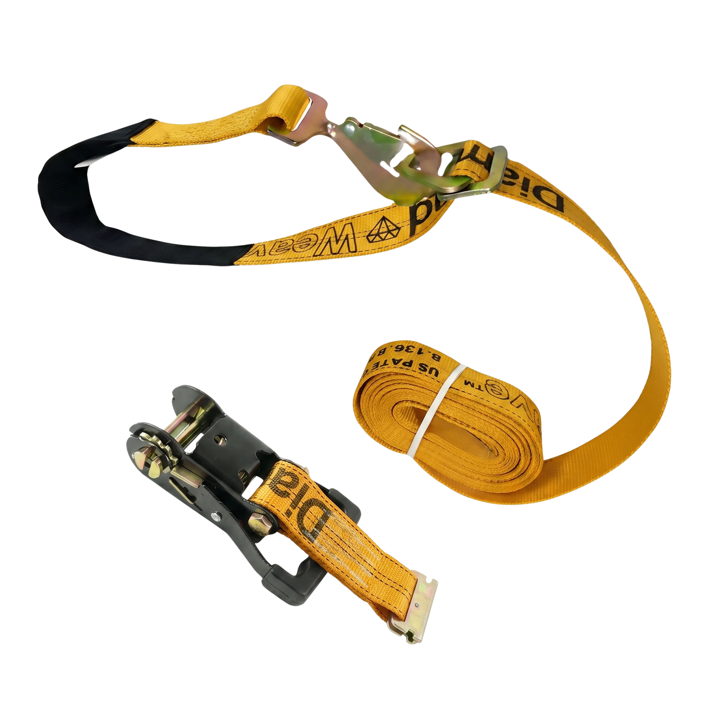 E Track Ratchet with Snap Hook Axle Strap Diamond Weave