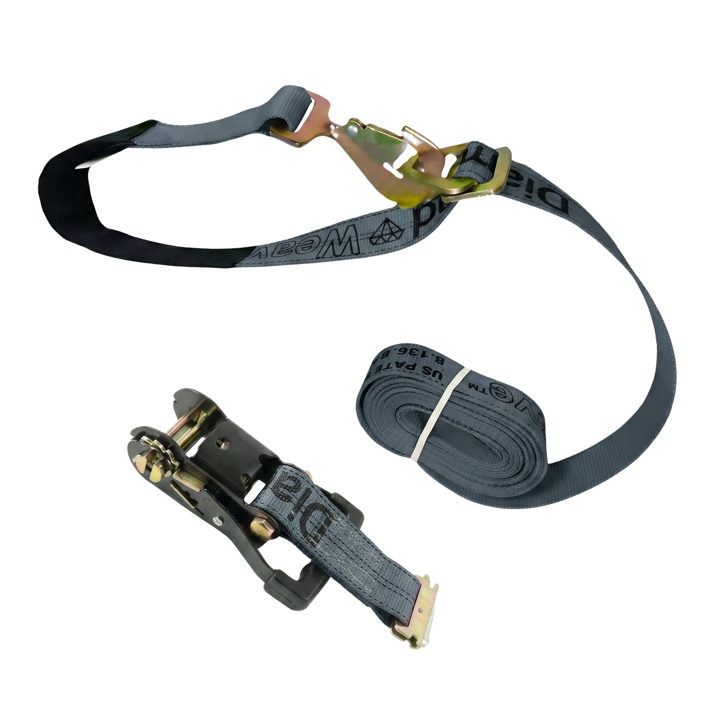 E Track Ratchet with Snap Hook Axle Strap Diamond Weave