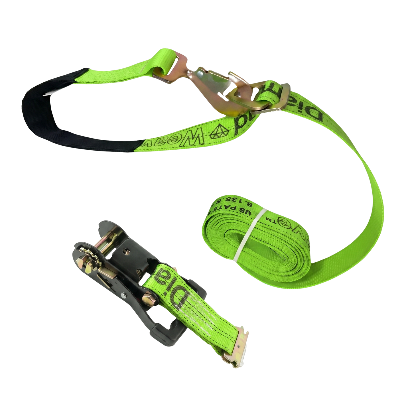 E Track Ratchet with Snap Hook Axle Strap Diamond Weave