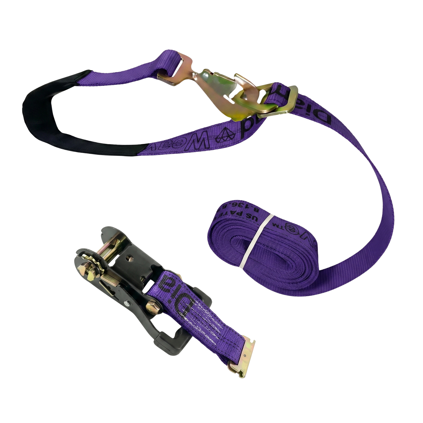 E Track Ratchet with Snap Hook Axle Strap Diamond Weave